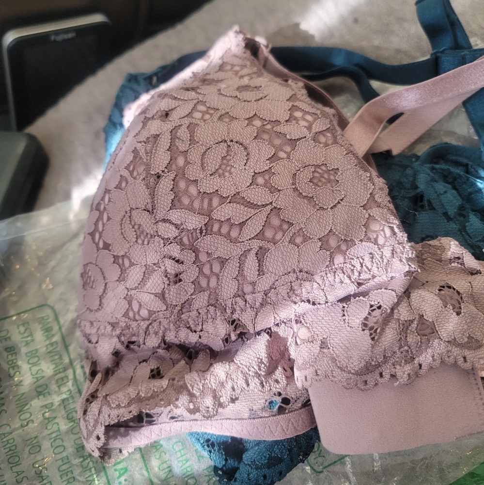 Momanda Lightly lined lace nursing bra 32DD rose brown
